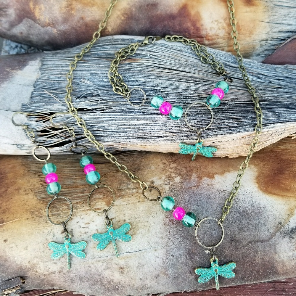 Necklace, Bracelet, and Earrings Set - Handmade